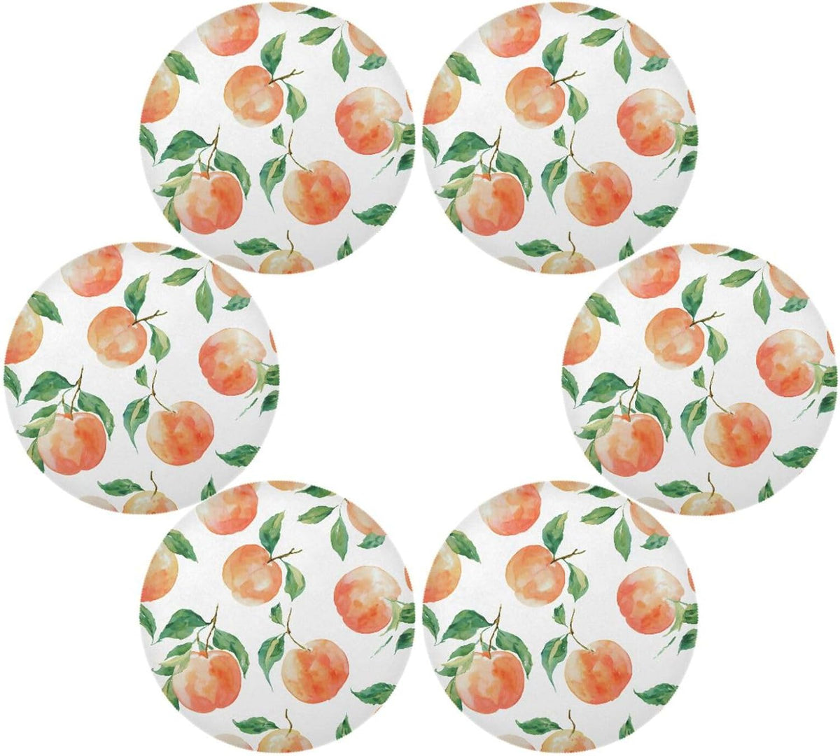 Round Placemats Set Peach Watercolor Pattern 6 Pcs Fabric Table Mats for Dining Table