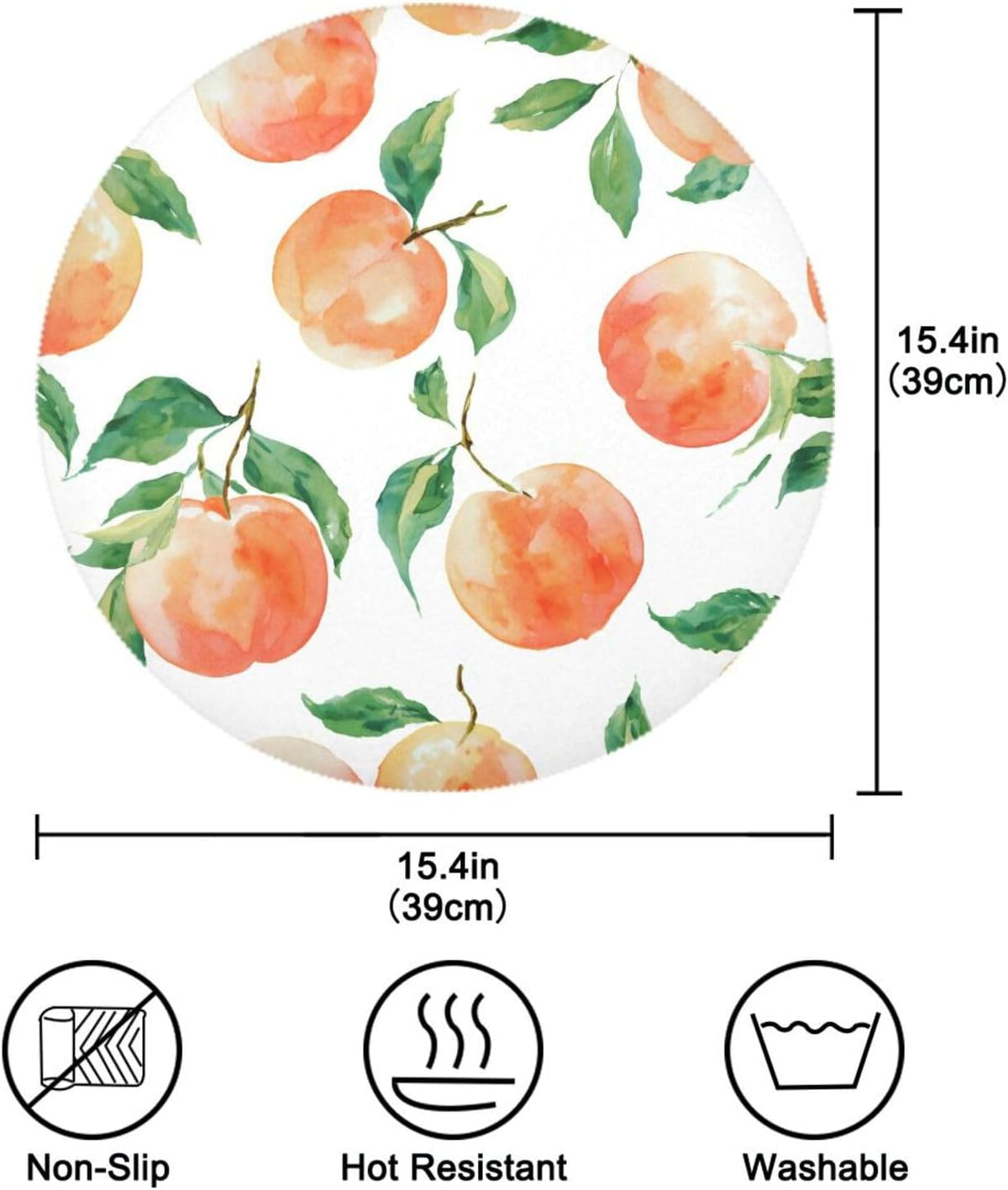 Round Placemats Set Peach Watercolor Pattern 6 Pcs Fabric Table Mats for Dining Table