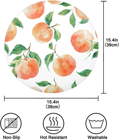 Round Placemats Set Peach Watercolor Pattern 6 Pcs Fabric Table Mats for Dining Table