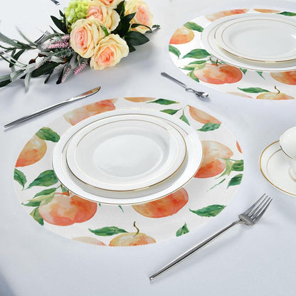 Round Placemats Set Peach Watercolor Pattern 6 Pcs Fabric Table Mats for Dining Table
