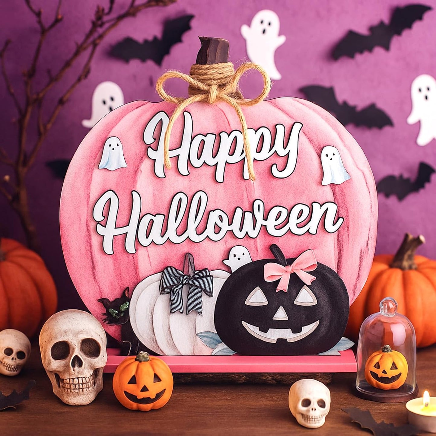 Fall Decoration Wooden Pink Pumpkins Decor Fall Hello Pumpkin Sign