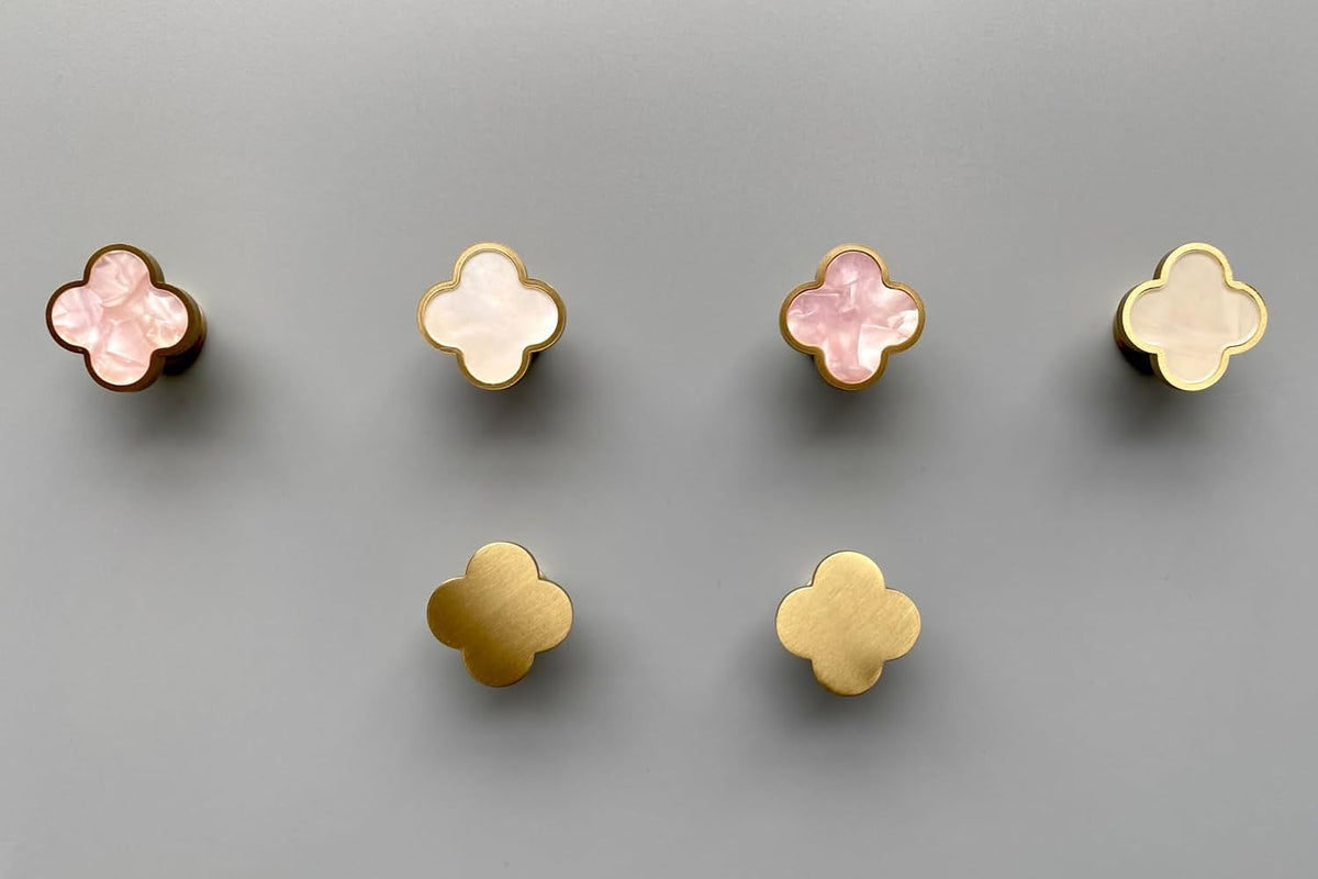 Solid Brass Decorative Wall Hooks, Coat Backpack Purse Screw-in Hangers, Wall Mounted Fancy Champagne Gold Hooks (Blossom Pink 4 Pack)