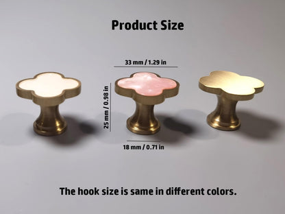 Solid Brass Decorative Wall Hooks, Coat Backpack Purse Screw-in Hangers, Wall Mounted Fancy Champagne Gold Hooks (Blossom Pink 4 Pack)