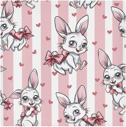 Cloth Napkins 4PCS, Rabbit Flower Bow Heart Pink and White Stripes Pattern 20x20 Inch Reusable Dinner Washable Soft Absorbent Square Napkins for Dining Kitchen Party Wedding Decoration