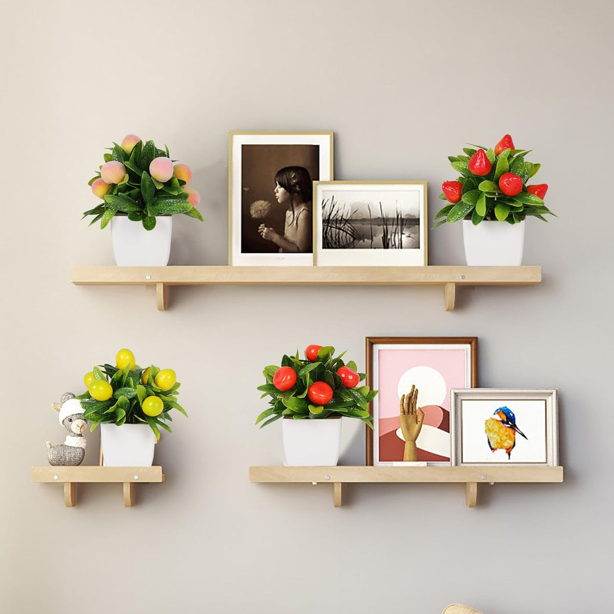 4pcs Small Fake Plant Mini Artificial Fruit Potted Plants Citrus Peach Strawberry Lemon Fake Plants for Home Decor