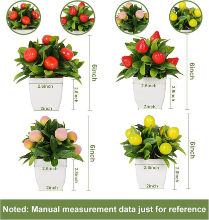 4pcs Small Fake Plant Mini Artificial Fruit Potted Plants Citrus Peach Strawberry Lemon Fake Plants for Home Decor
