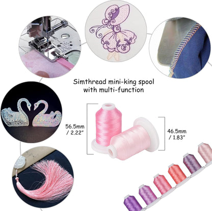 Embroidery Thread with Storage Box - 800 Yards/Spools | 9 Romantic Pink and Purple Colors for Embroidery and Sewing Machine