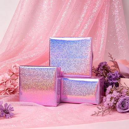 Pink Holographic Wrapping Paper Roll - Metallic Foil Stars Design Gift Wrap for Birthday Kpop Party Graduation Wedding Baby Shower(17 IN x 16.5 Ft)
