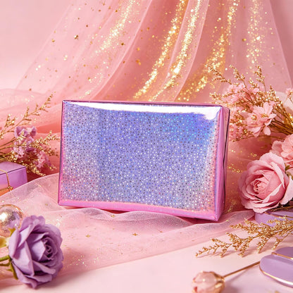 Pink Holographic Wrapping Paper Roll - Metallic Foil Stars Design Gift Wrap for Birthday Kpop Party Graduation Wedding Baby Shower(17 IN x 16.5 Ft)
