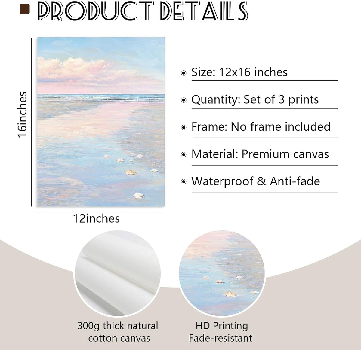 Pink Beach Wall Art Preppy Coastal Canvas Wall Decor Summer Beachy Posters Aesthetic Ocean Pictures Pastel Pink Beach Prints Painting Coastal Artwork for Living Room Bedroom 12x16 Inch Unframed 3Pcs