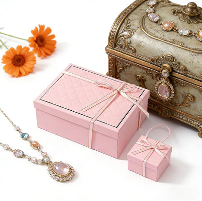 Pink Gift Box with Lids, 9.84" x 7.09" x 3.35" Large Gift Box for Presents, Complete Set with Luxury Filler, Card, Ribbon, Sticker, Ideal for Valentine's Day, Mother's Day, Birthday