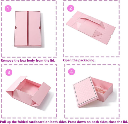 Pink Gift Box with Lids, 9.84" x 7.09" x 3.35" Large Gift Box for Presents, Complete Set with Luxury Filler, Card, Ribbon, Sticker, Ideal for Valentine's Day, Mother's Day, Birthday