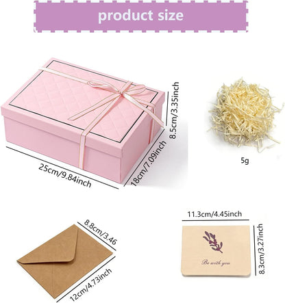 Pink Gift Box with Lids, 9.84" x 7.09" x 3.35" Large Gift Box for Presents, Complete Set with Luxury Filler, Card, Ribbon, Sticker, Ideal for Valentine's Day, Mother's Day, Birthday