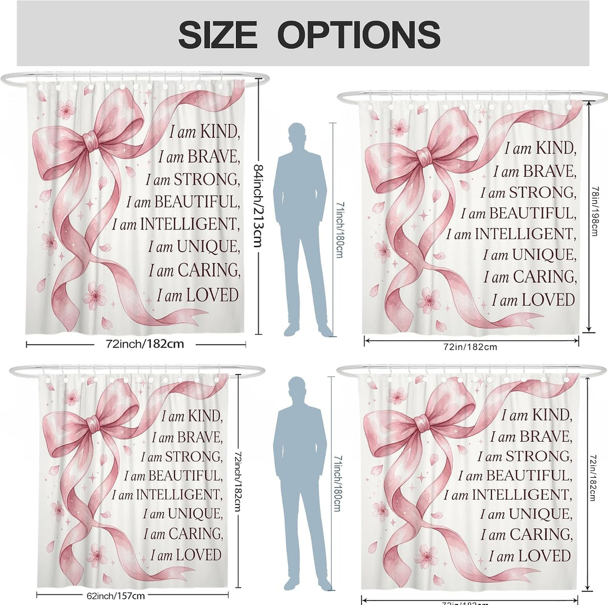 Ribbon Shower Curtain, Fanciful Contemporary Cherries Blossom Petals Spring Peach Waterproof Fabric Toile Cloth Shower Curtains Decor for Bathroom Guest Room 72x84 Inch