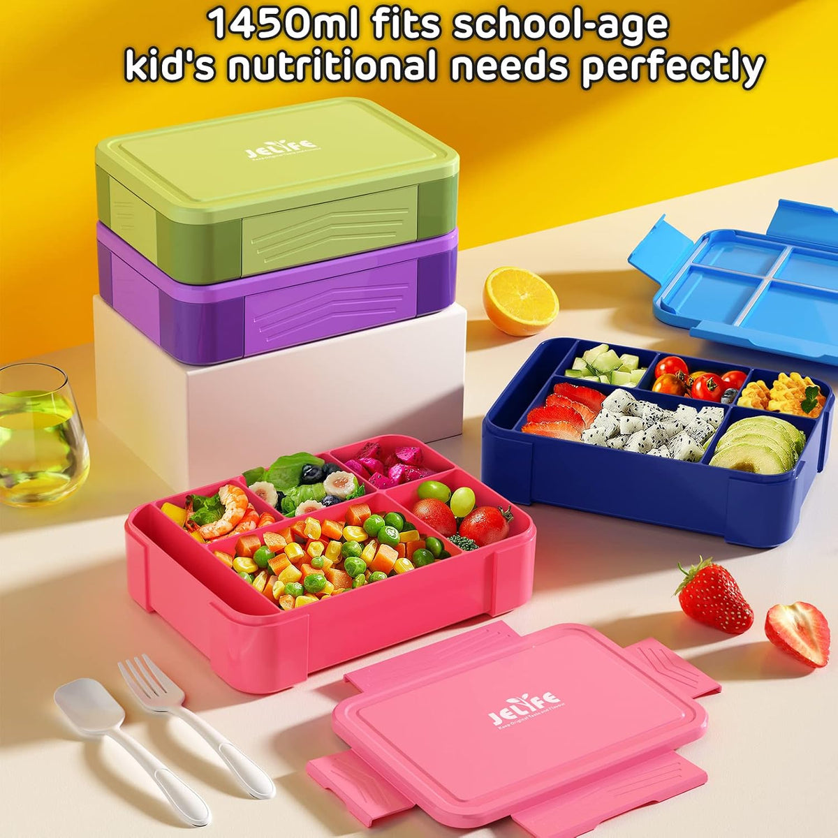 Jelife Kids Bento Box Lunch Box - Leakproof 6 Compartments Bento Lunchbox