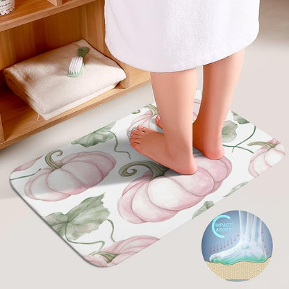 3 Pieces Bathroom Rug Set Light Pink Pumpkins Bath Rug and U-Shape Contoured Toilet Mat & Toilet Lid Cover Mat Farmhouse Thanksgiving Fall Bath Carpet Bath Mats 20"x32"