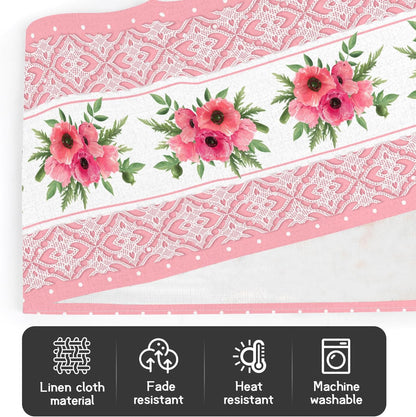 Pink Printed Lace Floral Spring Table Runner, 13x72 Inch