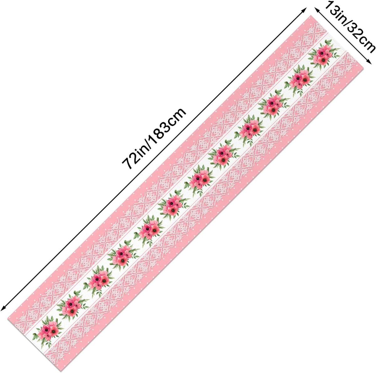 Pink Printed Lace Floral Spring Table Runner, 13x72 Inch