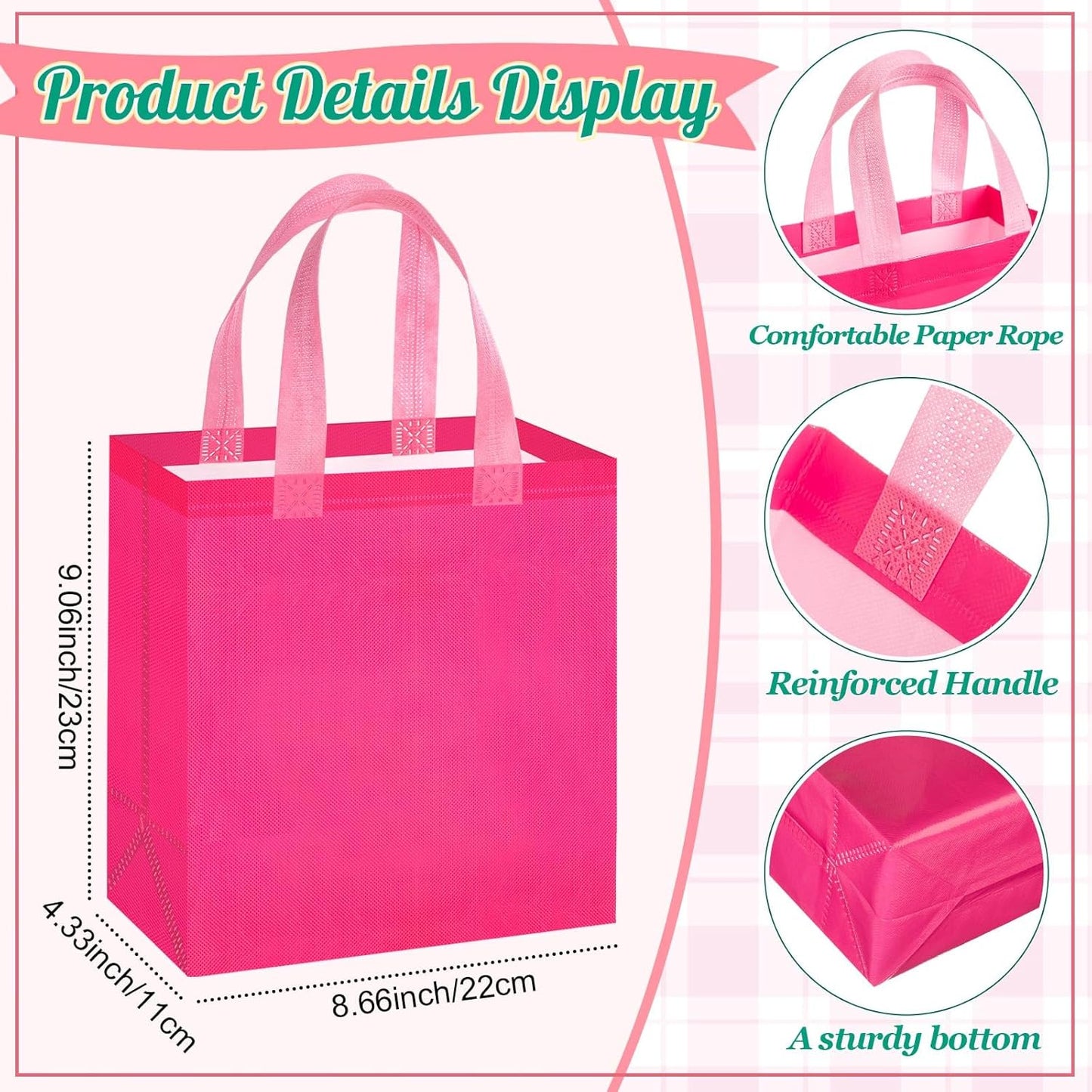 16 Pcs Pink Gift Bags with Handles for Women, Reusable Party Favor Bags Non Woven Goodie Bag for Baby Shower, Bridal Shower, Birthday, Wedding, Graduation Gifts, Boutique Shopping