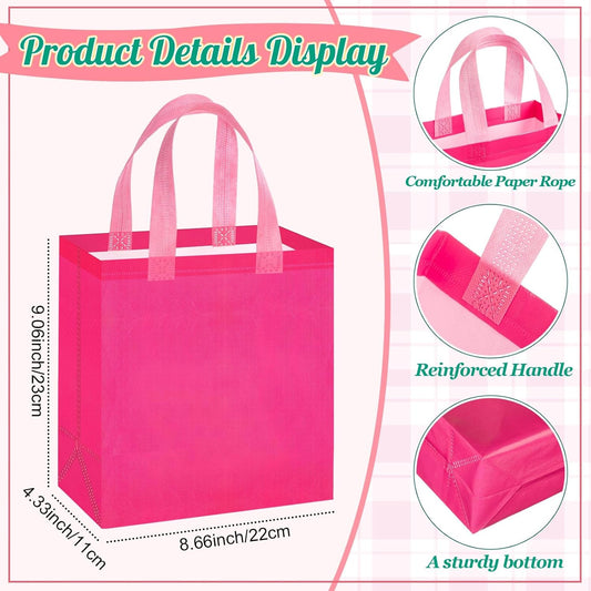 16 Pcs Pink Gift Bags with Handles for Women, Reusable Party Favor Bags Non Woven Goodie Bag for Baby Shower, Bridal Shower, Birthday, Wedding, Graduation Gifts, Boutique Shopping