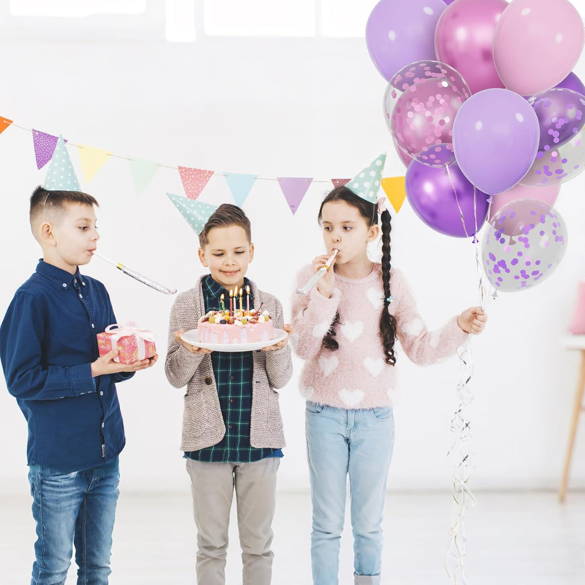 68Pcs Pink and Purple Balloons 12 Inch Metallic Purple Pink Latex Balloon Confetti ballons with Ribbons Party Balloons for Wedding Girls Birthday Baby Shower Decorations.