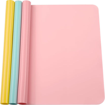 3 Pack Silicone Mats, 15.7"x 11.8" Silicone Sheets for Crafts, Placemat, Resin Casting Molds Mat, Jewelry Casting Supplies (Pink Blue Yellow)