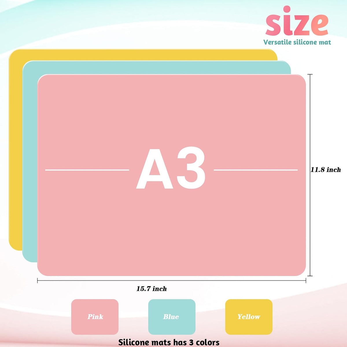 3 Pack Silicone Mats, 15.7"x 11.8" Silicone Sheets for Crafts, Placemat, Resin Casting Molds Mat, Jewelry Casting Supplies (Pink Blue Yellow)