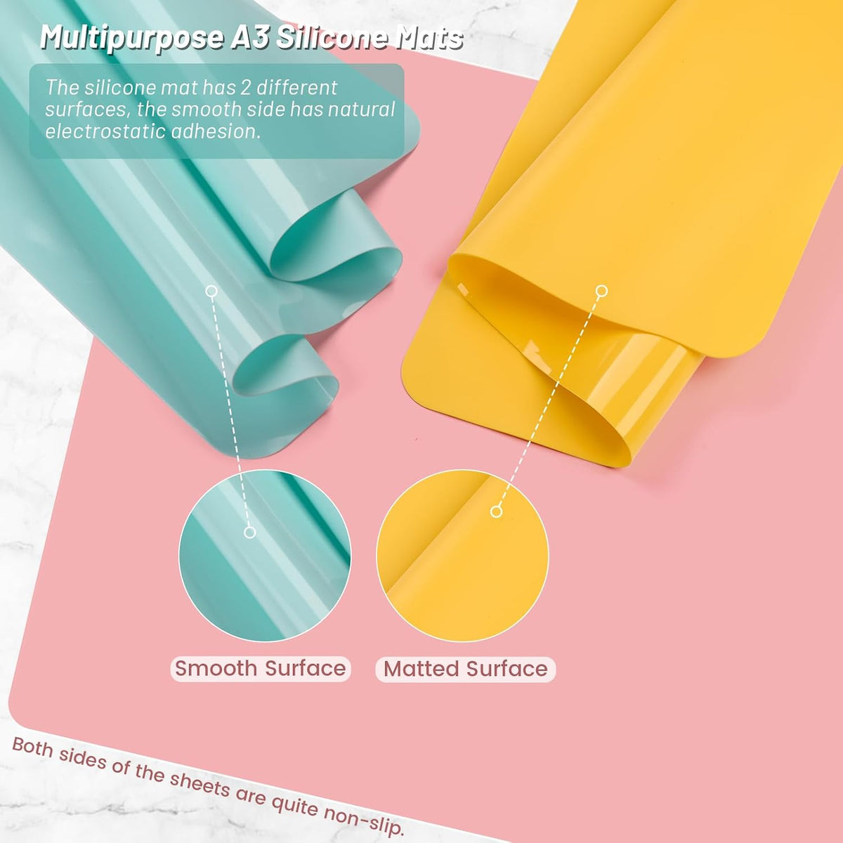 3 Pack Silicone Mats, 15.7"x 11.8" Silicone Sheets for Crafts, Placemat, Resin Casting Molds Mat, Jewelry Casting Supplies (Pink Blue Yellow)