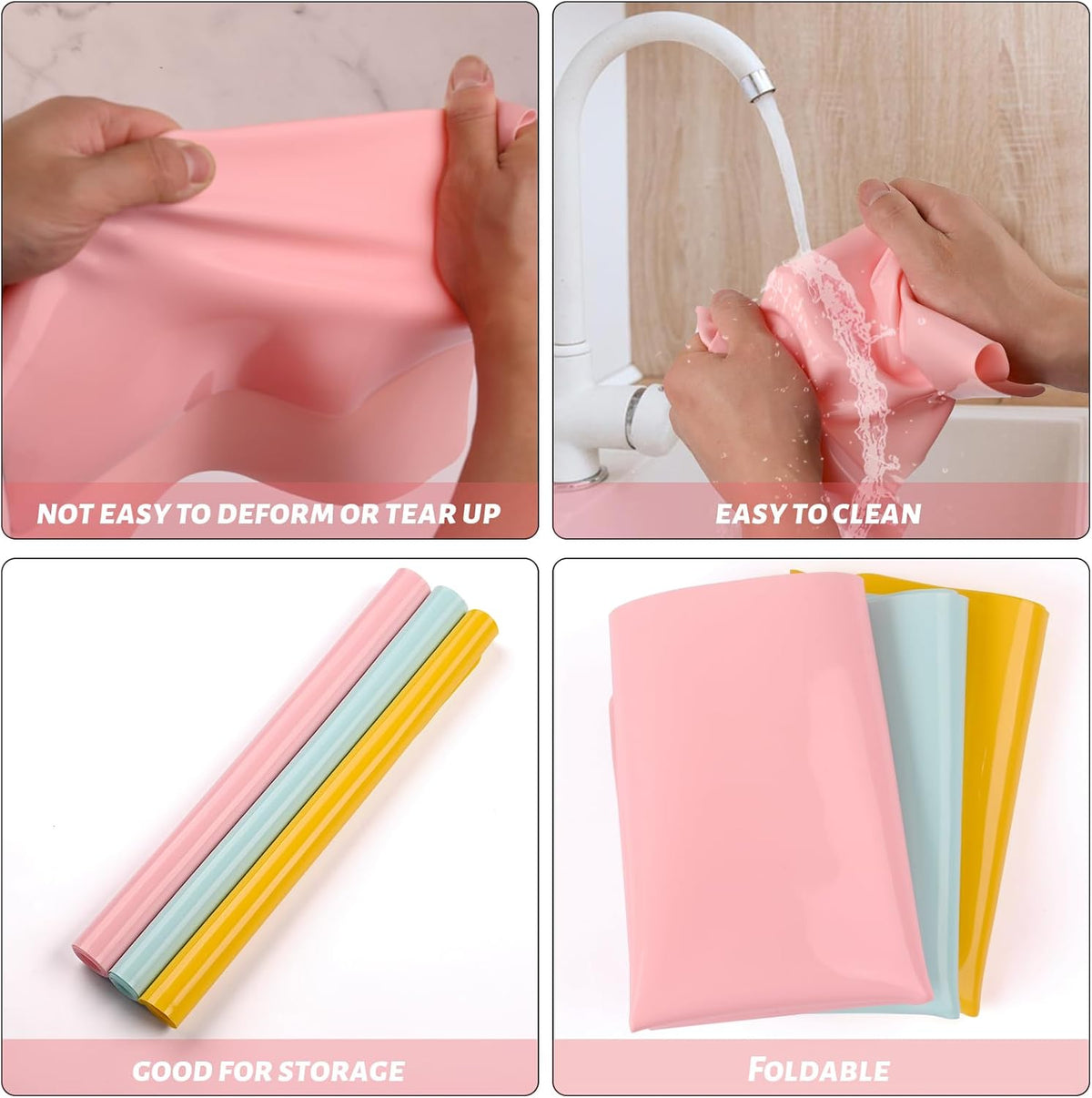 3 Pack Silicone Mats, 15.7"x 11.8" Silicone Sheets for Crafts, Placemat, Resin Casting Molds Mat, Jewelry Casting Supplies (Pink Blue Yellow)