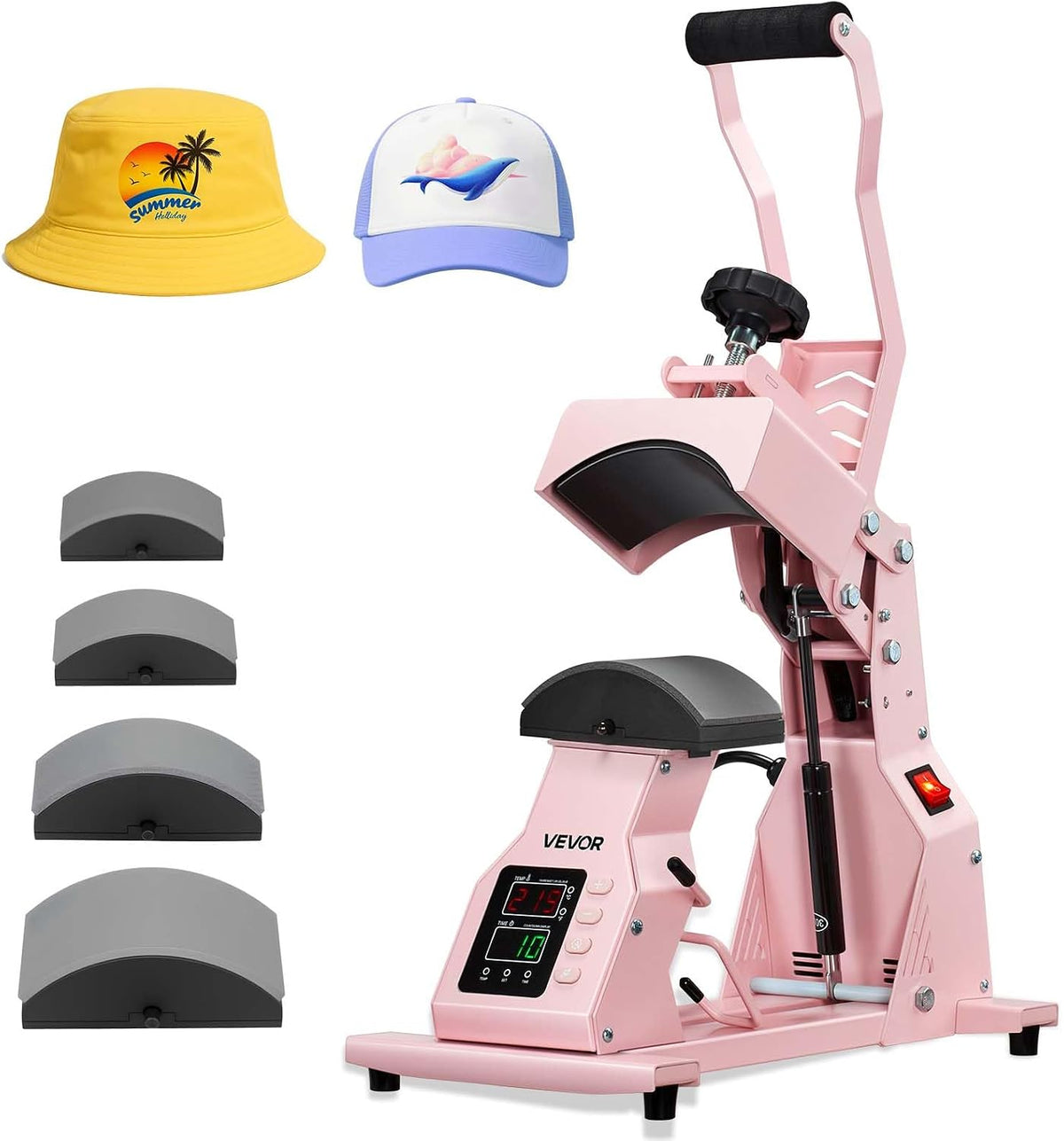Hat Heat Press Machine, with 4pcs Interchangeable Platens, Precise Temperature and Time Control, Hat Press for HTV Iron On and Sublimation Projects, for Caps, Headbands, Cuffs, Face Masks, Pink