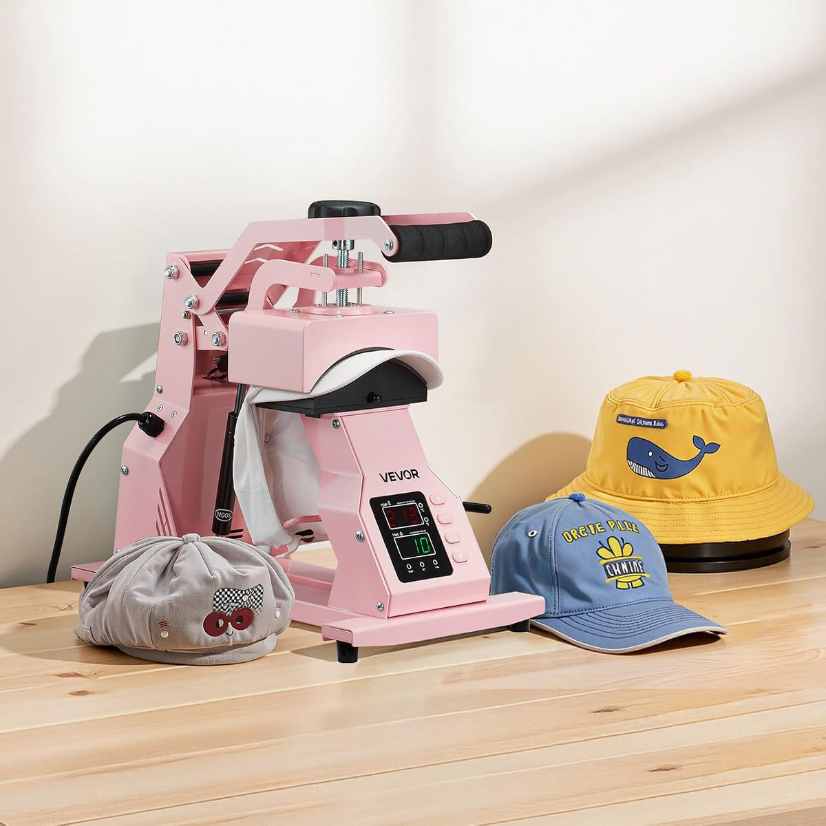 Hat Heat Press Machine, with 4pcs Interchangeable Platens, Precise Temperature and Time Control, Hat Press for HTV Iron On and Sublimation Projects, for Caps, Headbands, Cuffs, Face Masks, Pink