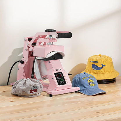 Hat Heat Press Machine, with 4pcs Interchangeable Platens, Precise Temperature and Time Control, Hat Press for HTV Iron On and Sublimation Projects, for Caps, Headbands, Cuffs, Face Masks, Pink