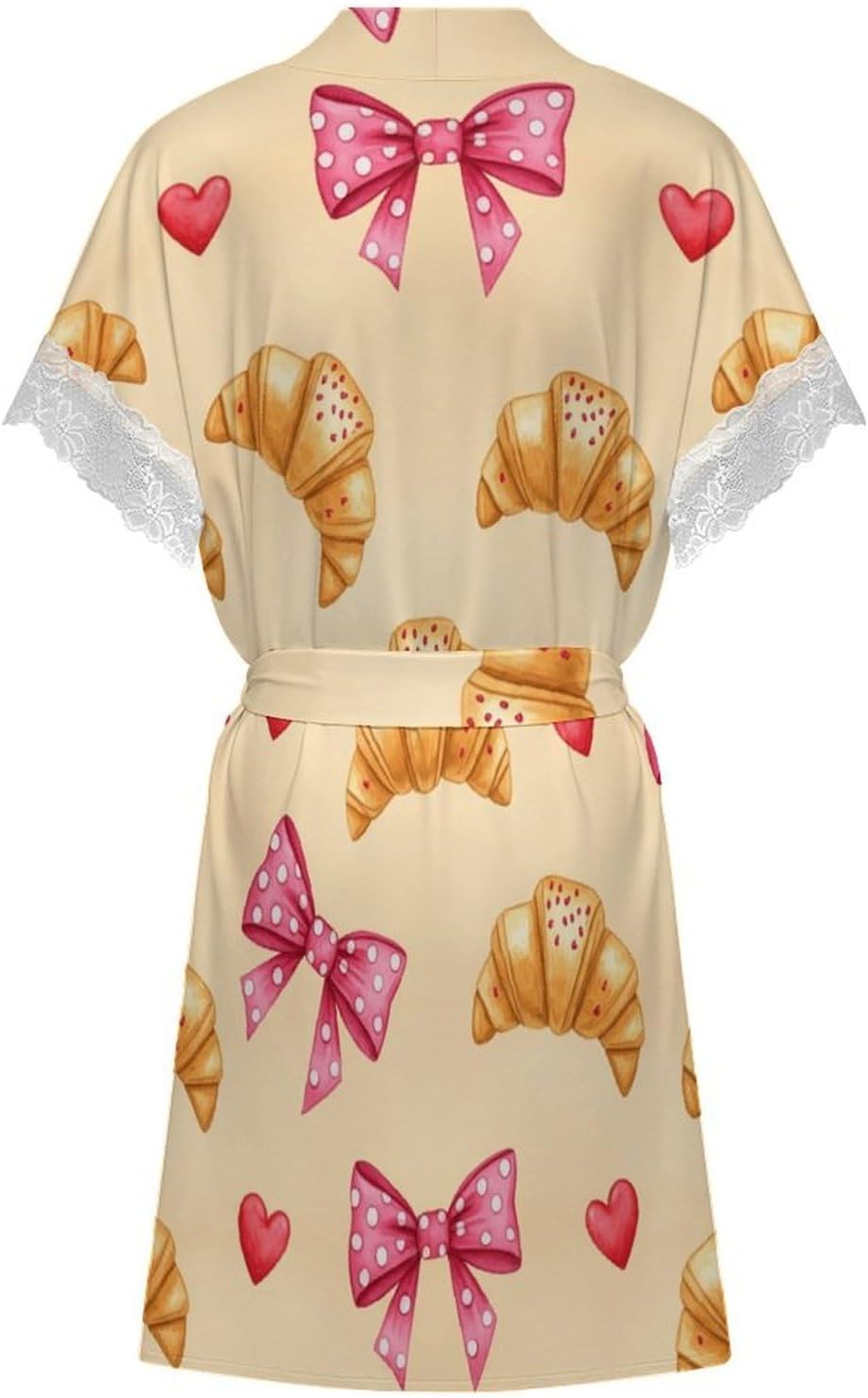 Cute Croissants Pink Bow Bath Robe Robes Short Sleeve Summer Spa Robe for Women