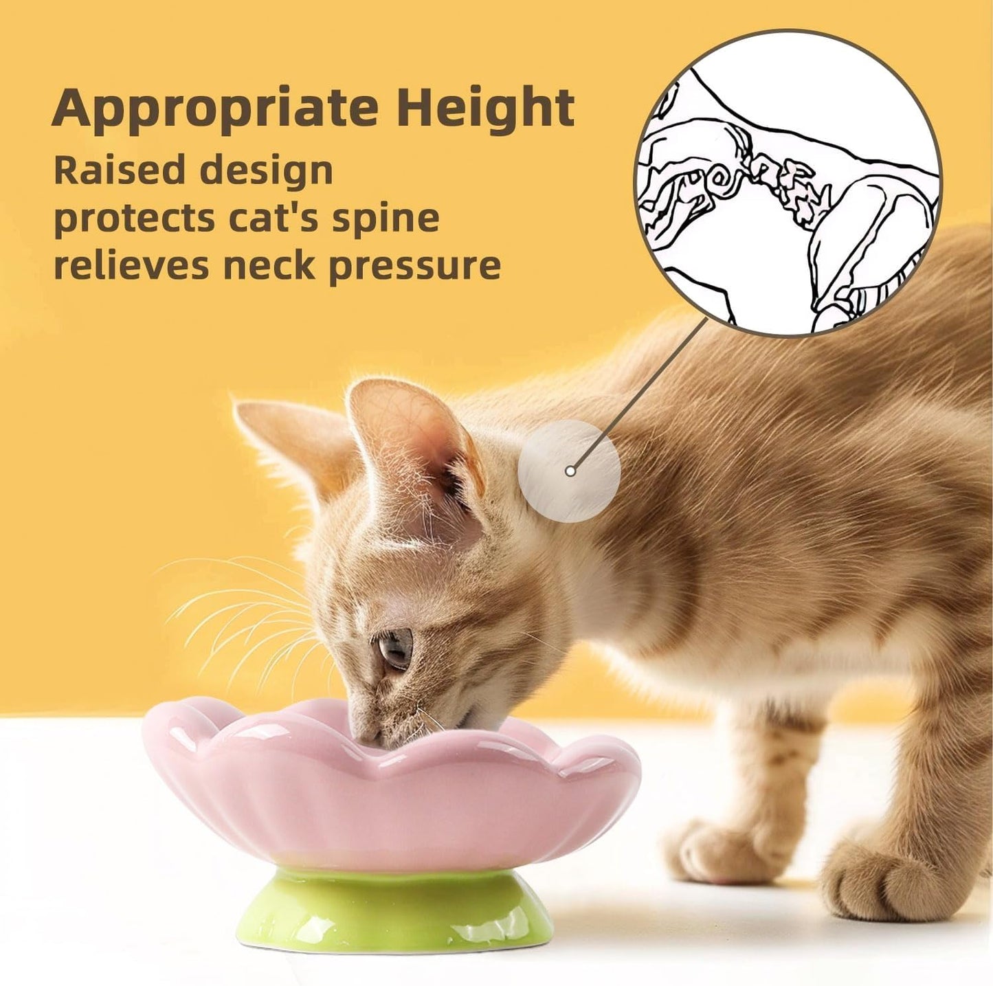 DIF DECO Ceramic Raised Cat Bowl, Pink Elevated Food Bowls for Food and Water Protecting Spine and Whisker Friendly,Tulip Shape Cute Pet Feeder Dish for Indoor Cats and Small Dogs(Height 3.3 inch)