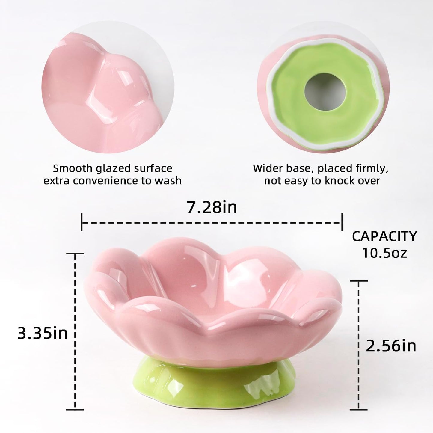 DIF DECO Ceramic Raised Cat Bowl, Pink Elevated Food Bowls for Food and Water Protecting Spine and Whisker Friendly,Tulip Shape Cute Pet Feeder Dish for Indoor Cats and Small Dogs(Height 3.3 inch)