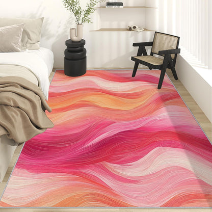 Washable Modern Art Rug 3x4, Modern Abstract Waves Rugs Living Room Bedroom Accessories, Soft Low Pile Non Slip Area Rug, Peach Pink Wave Home Decor Indoor Carpet zCb5