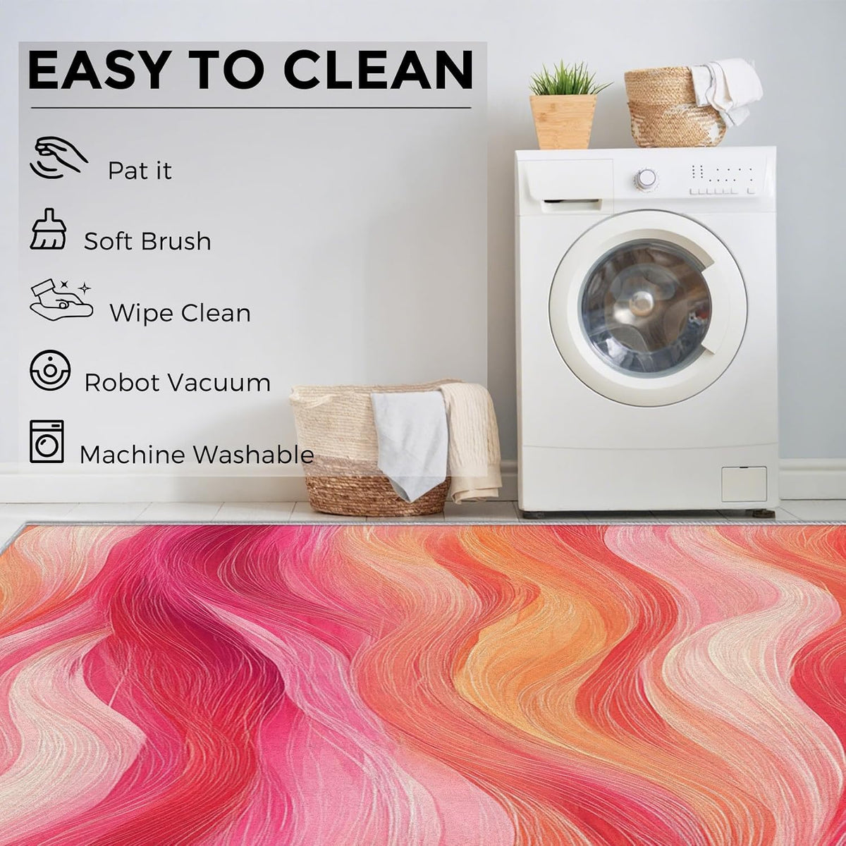 Washable Modern Art Rug 3x4, Modern Abstract Waves Rugs Living Room Bedroom Accessories, Soft Low Pile Non Slip Area Rug, Peach Pink Wave Home Decor Indoor Carpet zCb5