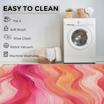 Washable Modern Art Rug 3x4, Modern Abstract Waves Rugs Living Room Bedroom Accessories, Soft Low Pile Non Slip Area Rug, Peach Pink Wave Home Decor Indoor Carpet zCb5