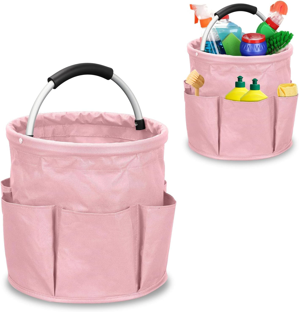 Feminine Portable Cleaning Caddy, 17L Foldable Cleaning Supply Caddy with Handle, Pink