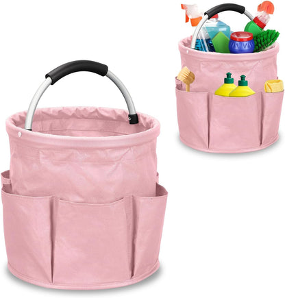 Feminine Portable Cleaning Caddy, 17L Foldable Cleaning Supply Caddy with Handle, Pink