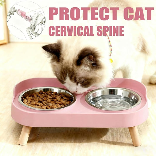Elevated Cat Bowls, 2 Stainless Steel Raised Cat Food and Water Bowl Set, Splash Proof & Non-Slip, Whisker Fatigue Friendly, Dishwasher Safe for Cats and Small Dogs - Pink