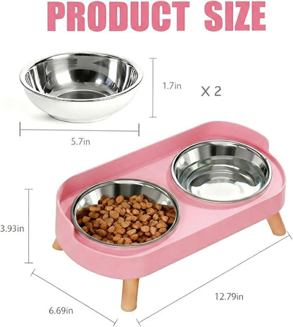Elevated Cat Bowls, 2 Stainless Steel Raised Cat Food and Water Bowl Set, Splash Proof & Non-Slip, Whisker Fatigue Friendly, Dishwasher Safe for Cats and Small Dogs - Pink
