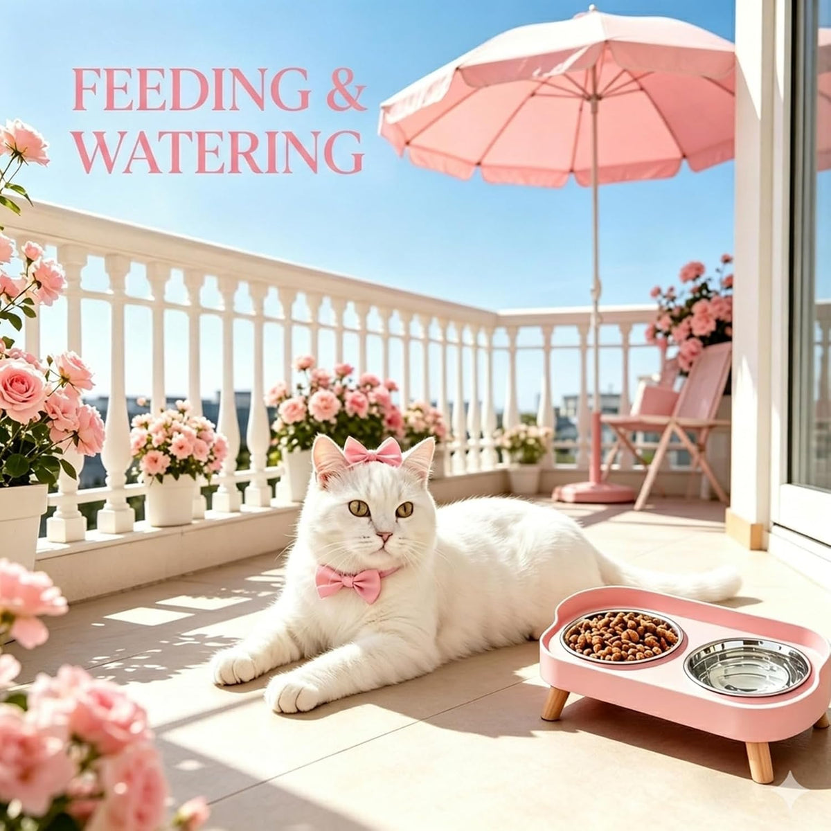 Elevated Cat Bowls, 2 Stainless Steel Raised Cat Food and Water Bowl Set, Splash Proof & Non-Slip, Whisker Fatigue Friendly, Dishwasher Safe for Cats and Small Dogs - Pink