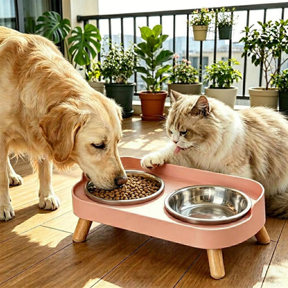 Elevated Cat Bowls, 2 Stainless Steel Raised Cat Food and Water Bowl Set, Splash Proof & Non-Slip, Whisker Fatigue Friendly, Dishwasher Safe for Cats and Small Dogs - Pink