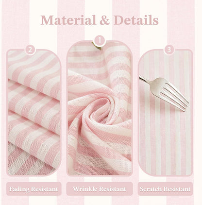 Pink Striped Rectangle Tablecloth with Tassels 55x90 Inch