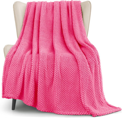 Whale Flotilla Extra Large Fuzzy Fleece Throw Blanket for Couch, 50x70 Inch Fluffy Soft Jacquard Blankets for All Season, Lightweight and Cozy, Hot Pink