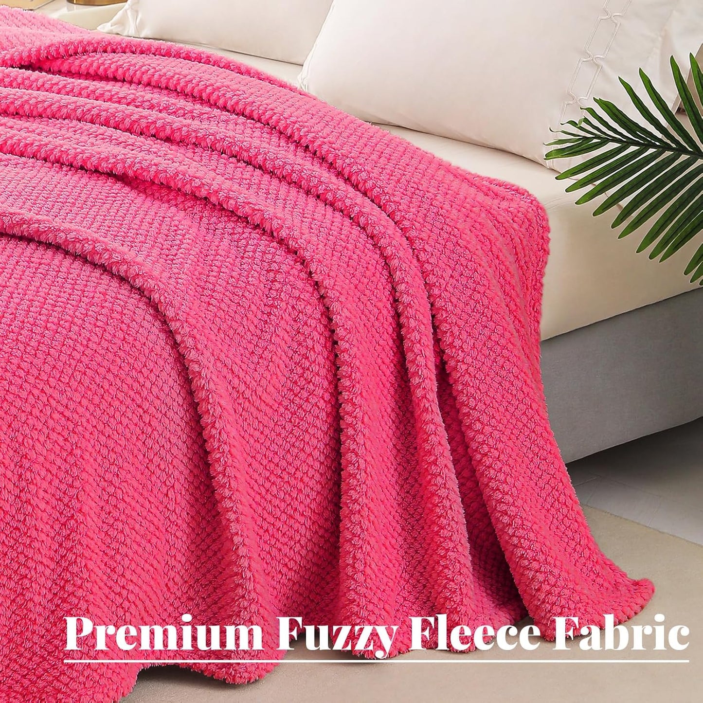 Whale Flotilla Extra Large Fuzzy Fleece Throw Blanket for Couch, 50x70 Inch Fluffy Soft Jacquard Blankets for All Season, Lightweight and Cozy, Hot Pink