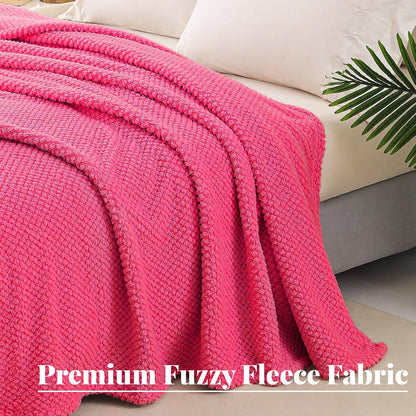 Whale Flotilla Extra Large Fuzzy Fleece Throw Blanket for Couch, 50x70 Inch Fluffy Soft Jacquard Blankets for All Season, Lightweight and Cozy, Hot Pink
