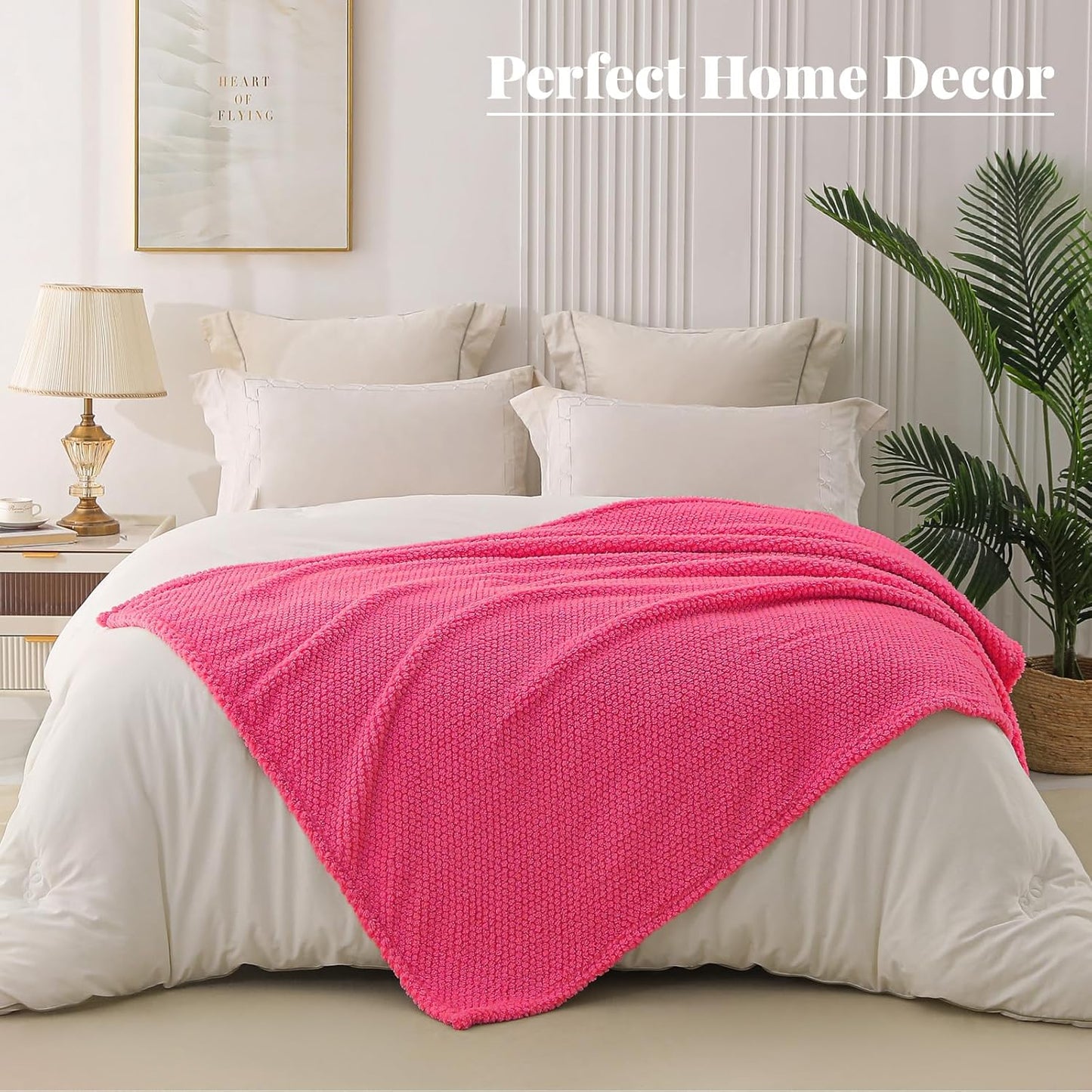 Whale Flotilla Extra Large Fuzzy Fleece Throw Blanket for Couch, 50x70 Inch Fluffy Soft Jacquard Blankets for All Season, Lightweight and Cozy, Hot Pink