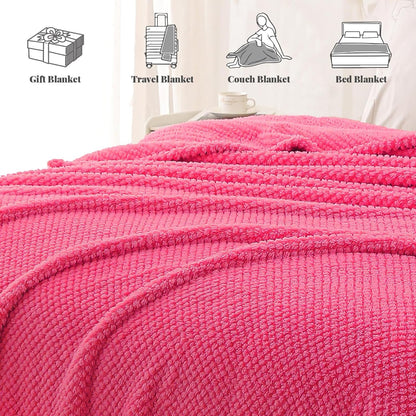 Whale Flotilla Extra Large Fuzzy Fleece Throw Blanket for Couch, 50x70 Inch Fluffy Soft Jacquard Blankets for All Season, Lightweight and Cozy, Hot Pink